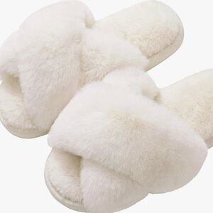 Fluffy White Slippers